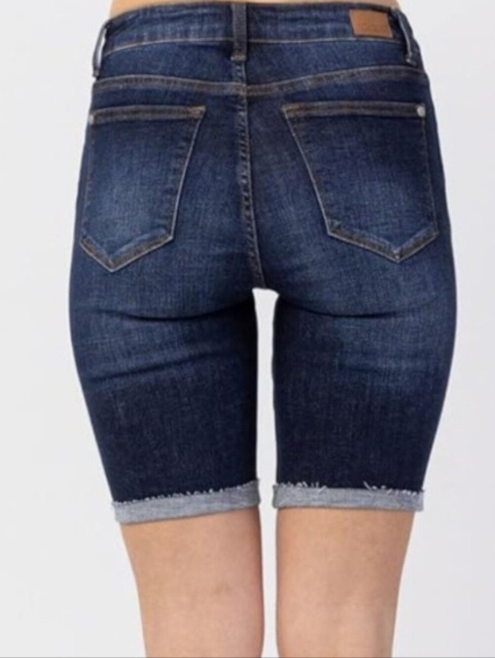 Judy Blue HighWaist Dark Blue Distressed Denim CuffBermuda Shorts SzM - Picture 6 of 7